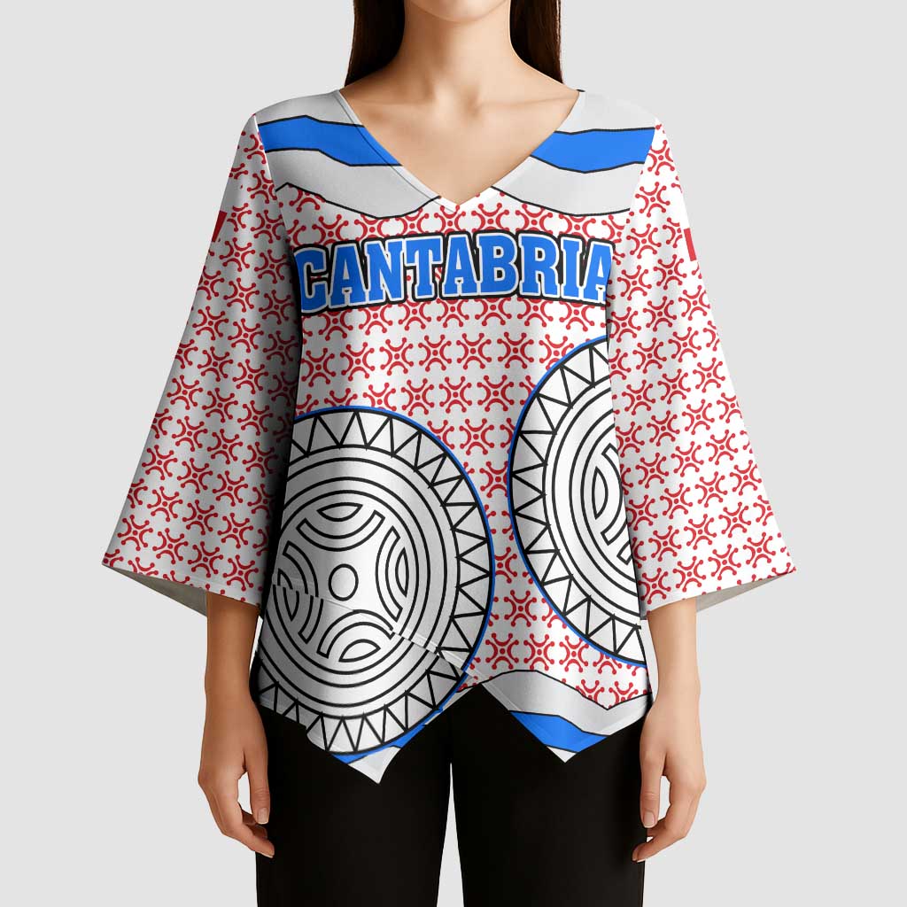 Cantabria Flag Kimono Sleeve Blouse Autonomous Community of Spain - Wonder Print Shop