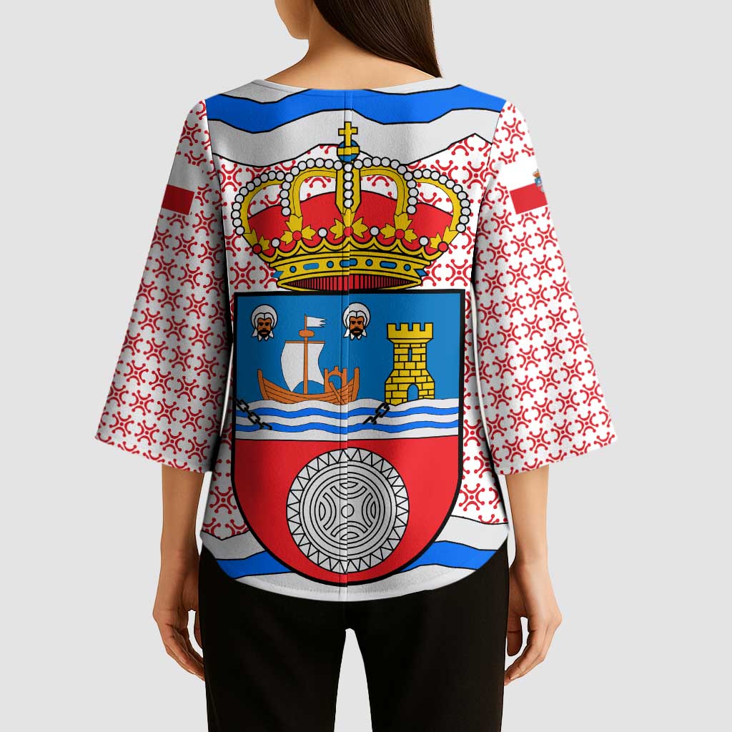 Cantabria Flag Kimono Sleeve Blouse Autonomous Community of Spain - Wonder Print Shop