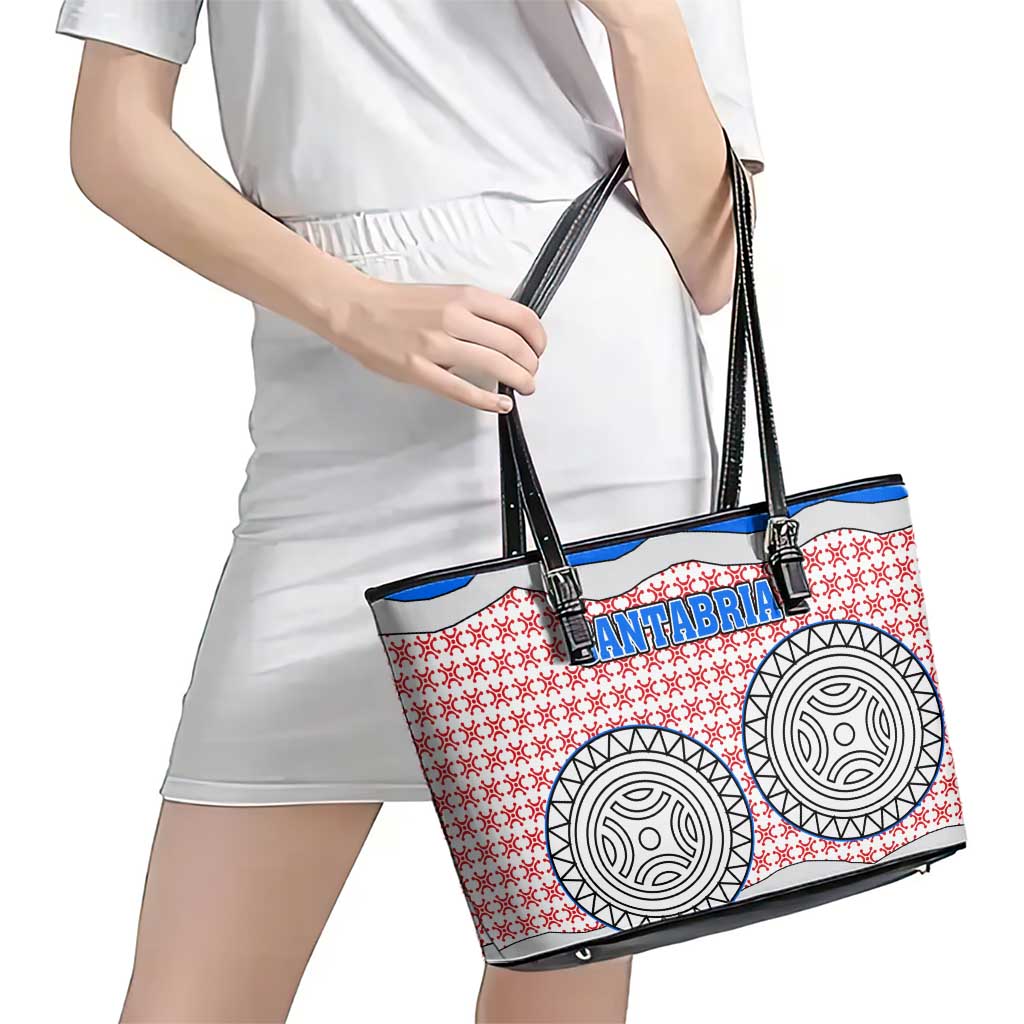 Cantabria Flag Leather Tote Bag Autonomous Community of Spain - Wonder Print Shop