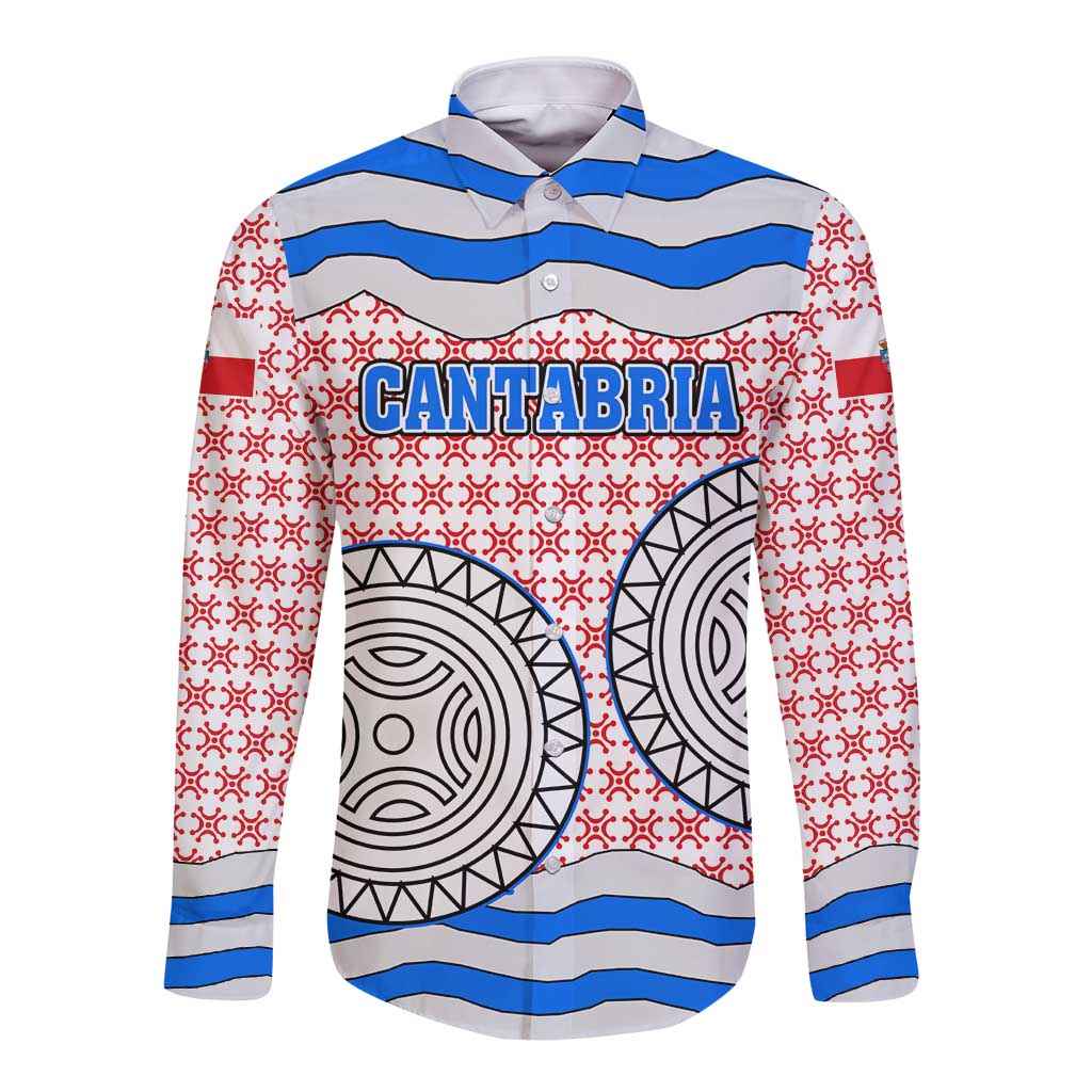 Cantabria Flag Long Sleeve Button Shirt Autonomous Community of Spain - Wonder Print Shop