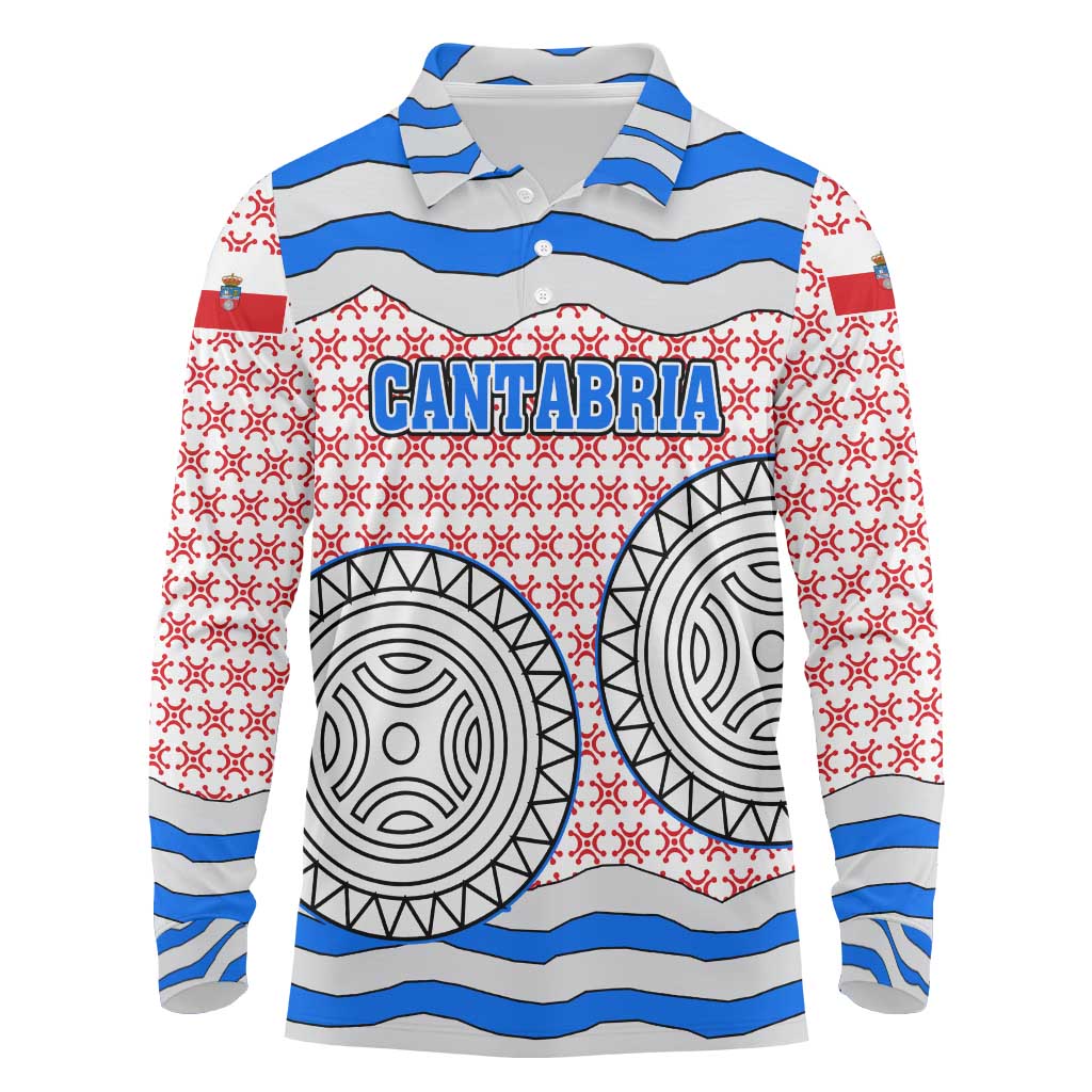 Cantabria Flag Long Sleeve Polo Shirt Autonomous Community of Spain - Wonder Print Shop
