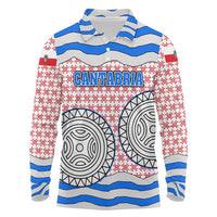 Cantabria Flag Long Sleeve Polo Shirt Autonomous Community of Spain - Wonder Print Shop