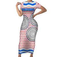 Cantabria Flag Short Sleeve Bodycon Dress Autonomous Community of Spain - Wonder Print Shop