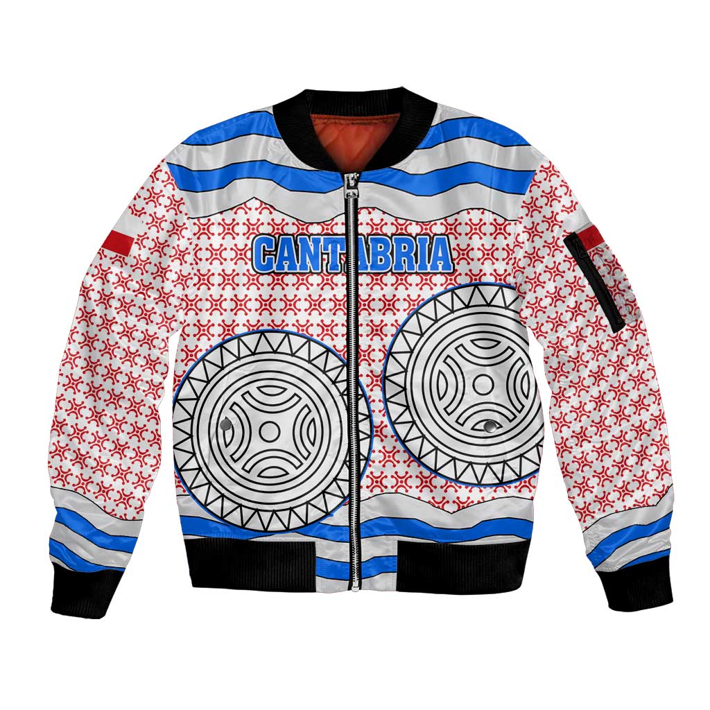 Cantabria Flag Sleeve Zip Bomber Jacket Autonomous Community of Spain - Wonder Print Shop