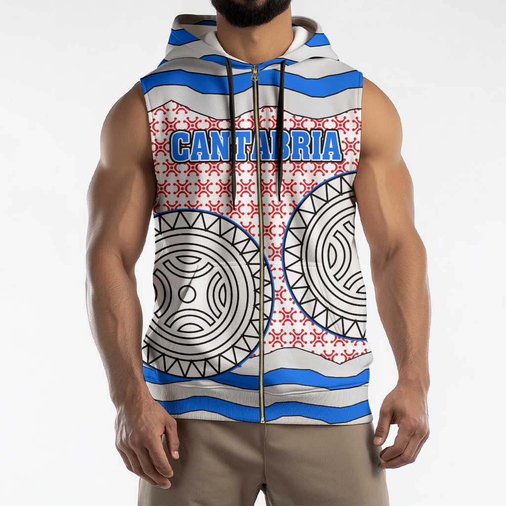 Cantabria Flag Sleeveless Zip Hoodie Autonomous Community of Spain - Wonder Print Shop