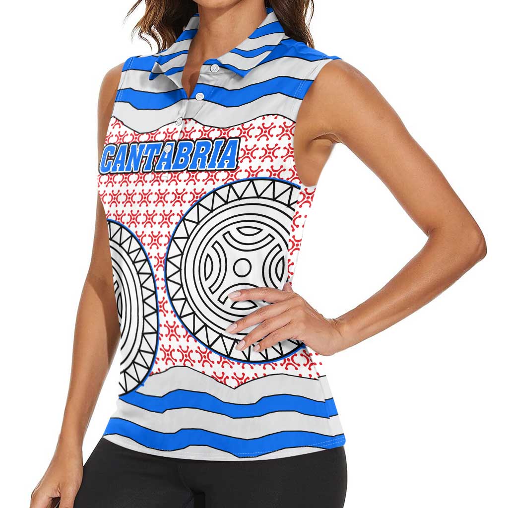 Cantabria Flag Women Sleeveless Polo Shirt Autonomous Community of Spain - Wonder Print Shop