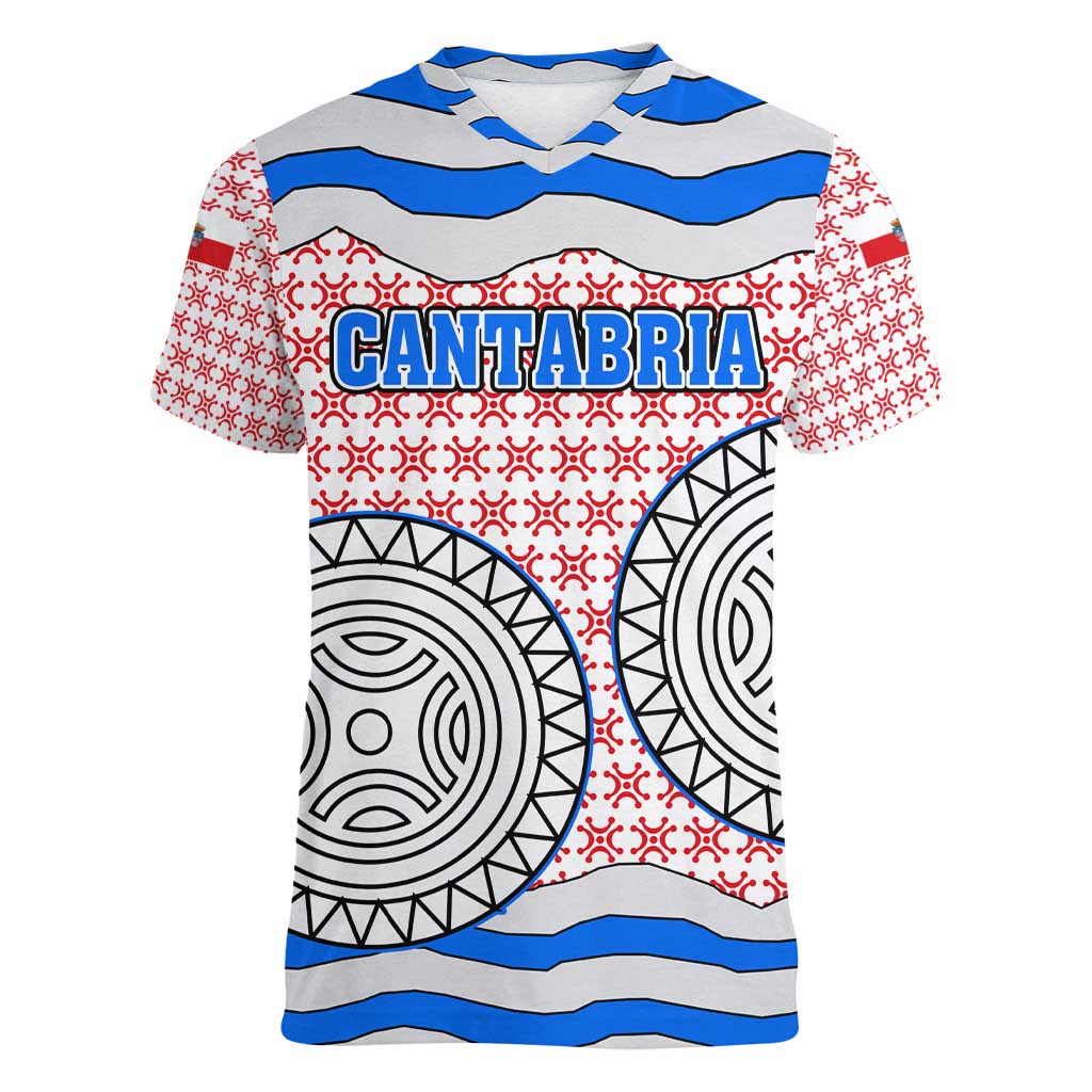 Cantabria Flag Women V-Neck T-Shirt Autonomous Community of Spain - Wonder Print Shop
