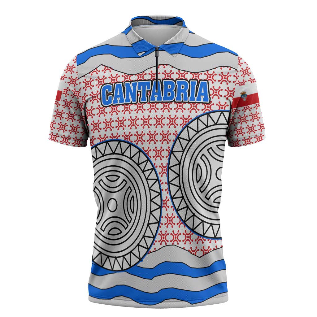 Cantabria Flag Zipper Polo Shirt Autonomous Community of Spain - Wonder Print Shop