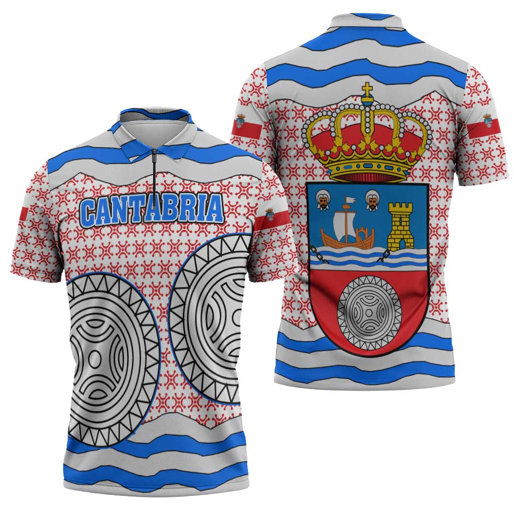 Cantabria Flag Zipper Polo Shirt Autonomous Community of Spain - Wonder Print Shop
