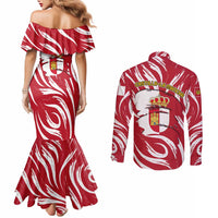 Castilla La Mancha Flag Couples Matching Mermaid Dress and Long Sleeve Button Shirt Autonomous Community of Spain - Wonder Print Shop