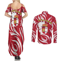 Castilla La Mancha Flag Couples Matching Summer Maxi Dress and Long Sleeve Button Shirt Autonomous Community of Spain - Wonder Print Shop