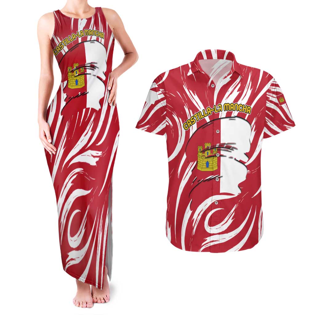 Castilla La Mancha Flag Couples Matching Tank Maxi Dress and Hawaiian Shirt Autonomous Community of Spain - Wonder Print Shop