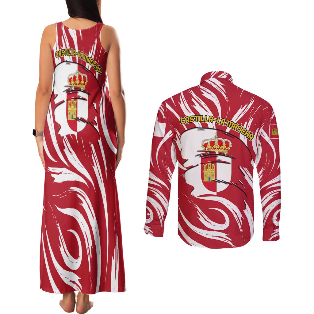 Castilla La Mancha Flag Couples Matching Tank Maxi Dress and Long Sleeve Button Shirt Autonomous Community of Spain - Wonder Print Shop