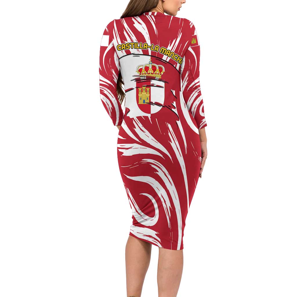 Castilla La Mancha Flag Family Matching Long Sleeve Bodycon Dress and Hawaiian Shirt Autonomous Community of Spain - Wonder Print Shop