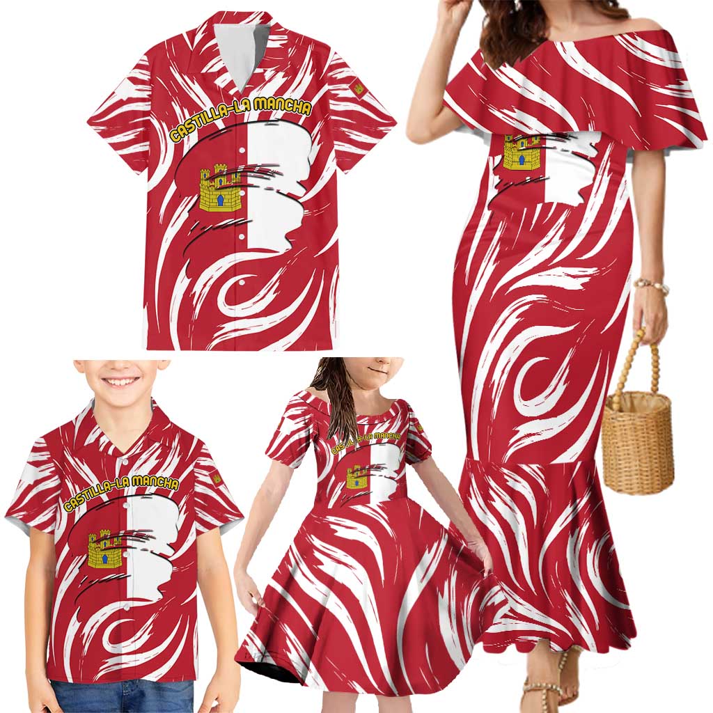 Castilla La Mancha Flag Family Matching Mermaid Dress and Hawaiian Shirt Autonomous Community of Spain - Wonder Print Shop
