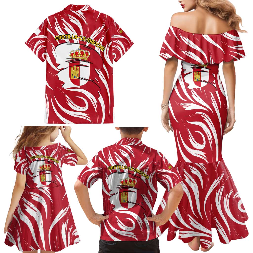 Castilla La Mancha Flag Family Matching Mermaid Dress and Hawaiian Shirt Autonomous Community of Spain - Wonder Print Shop