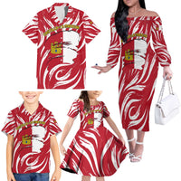 Castilla La Mancha Flag Family Matching Off The Shoulder Long Sleeve Dress and Hawaiian Shirt Autonomous Community of Spain - Wonder Print Shop