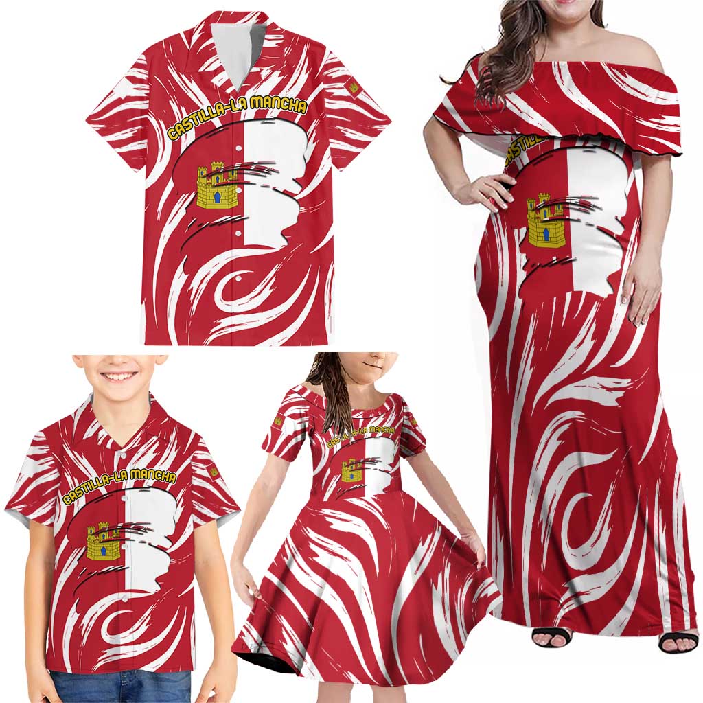 Castilla La Mancha Flag Family Matching Off Shoulder Maxi Dress and Hawaiian Shirt Autonomous Community of Spain - Wonder Print Shop