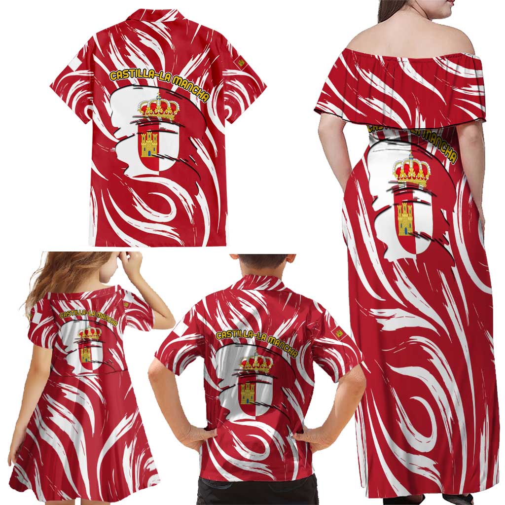 Castilla La Mancha Flag Family Matching Off Shoulder Maxi Dress and Hawaiian Shirt Autonomous Community of Spain - Wonder Print Shop