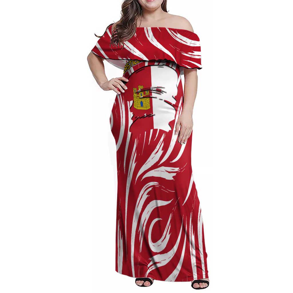 Castilla La Mancha Flag Family Matching Off Shoulder Maxi Dress and Hawaiian Shirt Autonomous Community of Spain - Wonder Print Shop