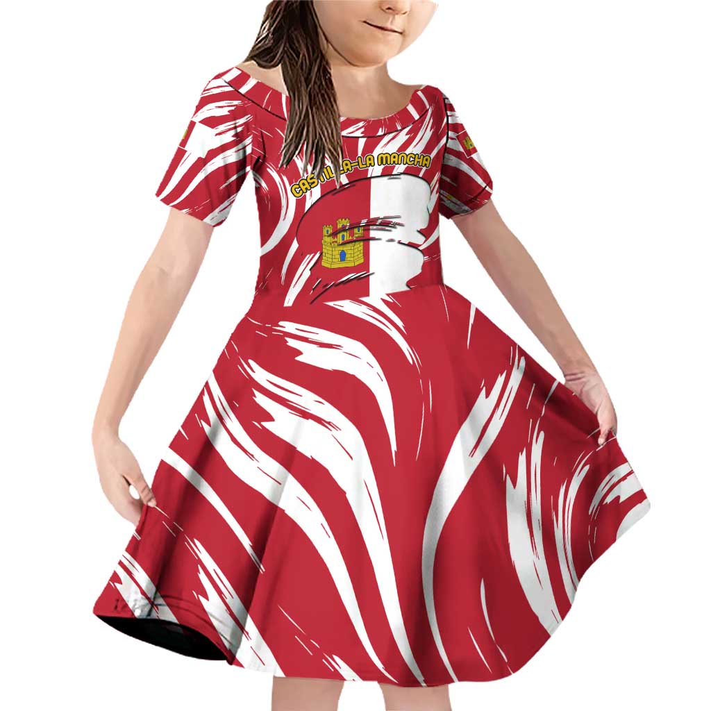 Castilla La Mancha Flag Family Matching Off Shoulder Short Dress and Hawaiian Shirt Autonomous Community of Spain - Wonder Print Shop