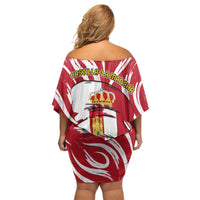 Castilla La Mancha Flag Family Matching Off Shoulder Short Dress and Hawaiian Shirt Autonomous Community of Spain - Wonder Print Shop