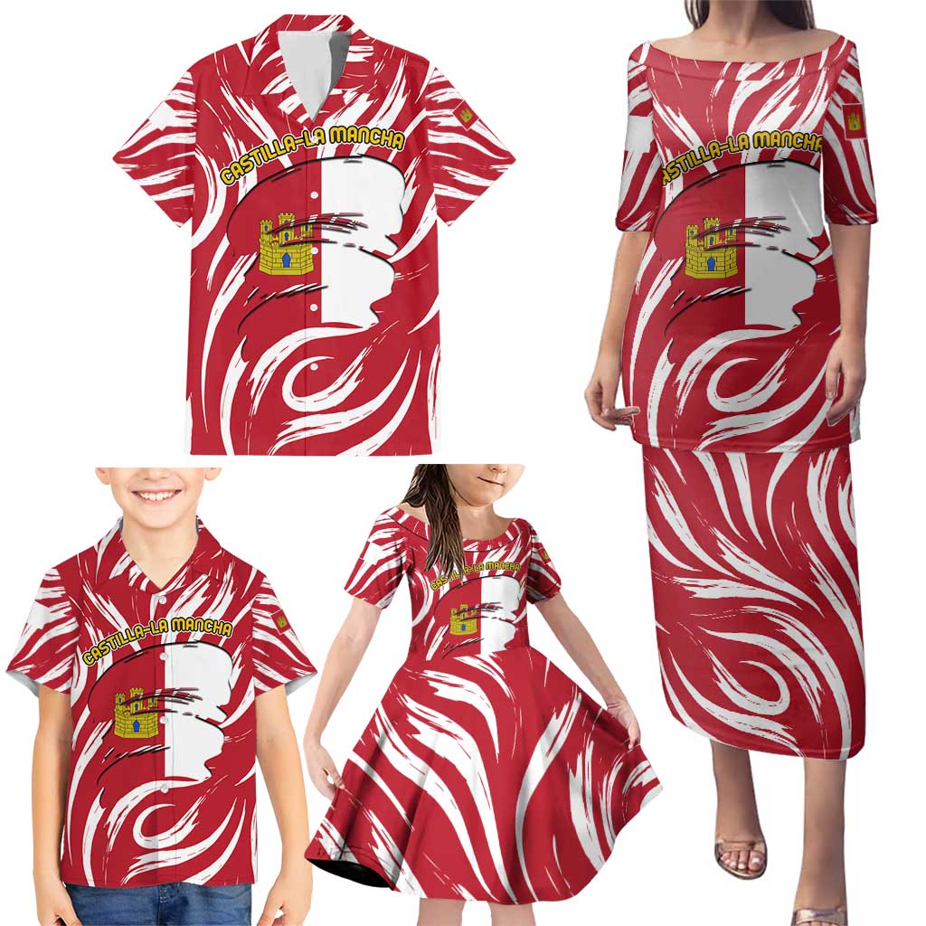 Castilla La Mancha Flag Family Matching Puletasi and Hawaiian Shirt Autonomous Community of Spain - Wonder Print Shop
