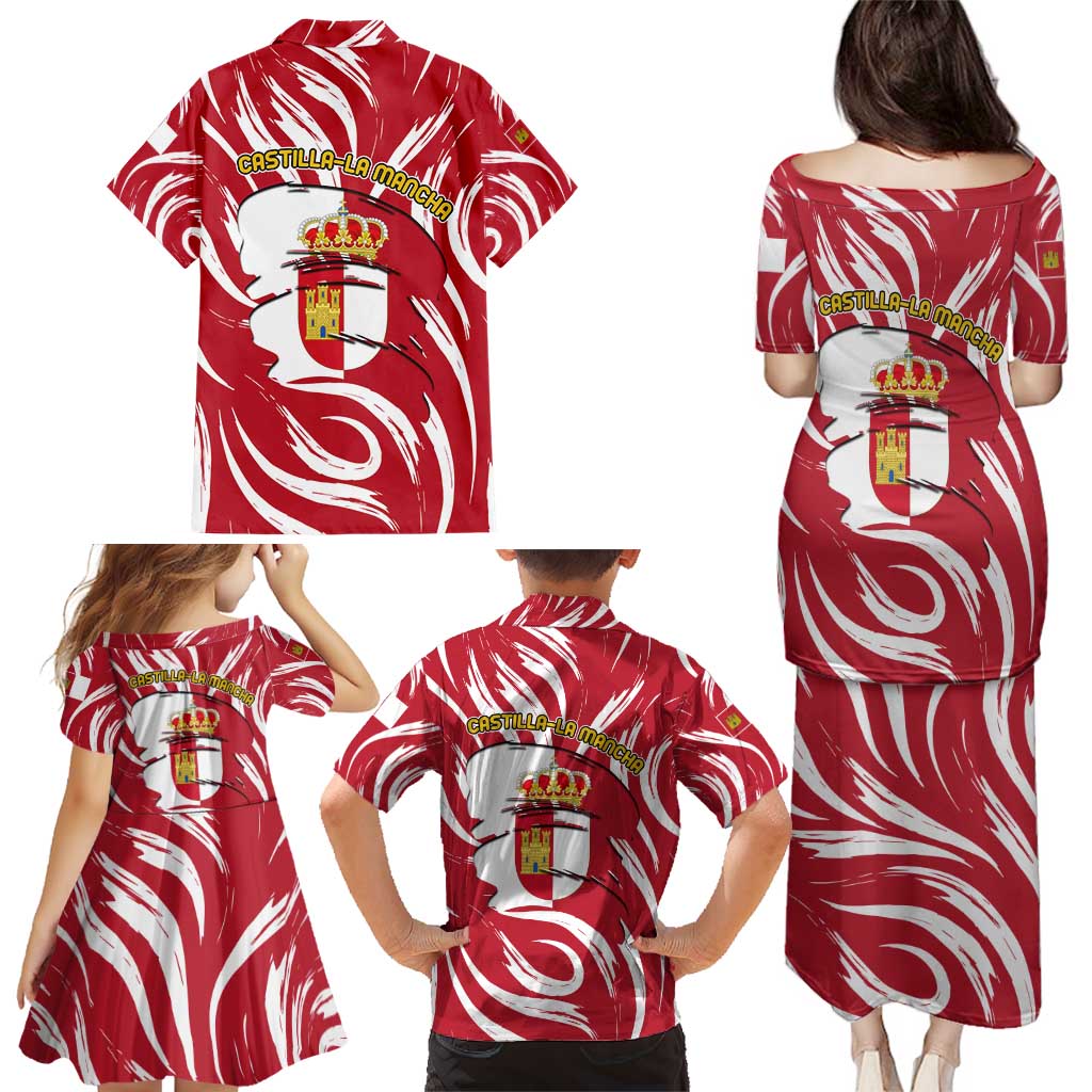 Castilla La Mancha Flag Family Matching Puletasi and Hawaiian Shirt Autonomous Community of Spain - Wonder Print Shop