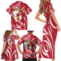 Castilla La Mancha Flag Family Matching Short Sleeve Bodycon Dress and Hawaiian Shirt Autonomous Community of Spain - Wonder Print Shop