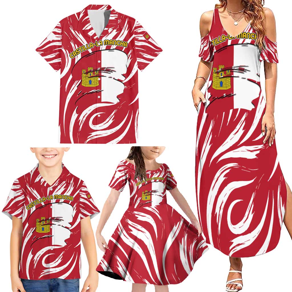 Castilla La Mancha Flag Family Matching Summer Maxi Dress and Hawaiian Shirt Autonomous Community of Spain - Wonder Print Shop