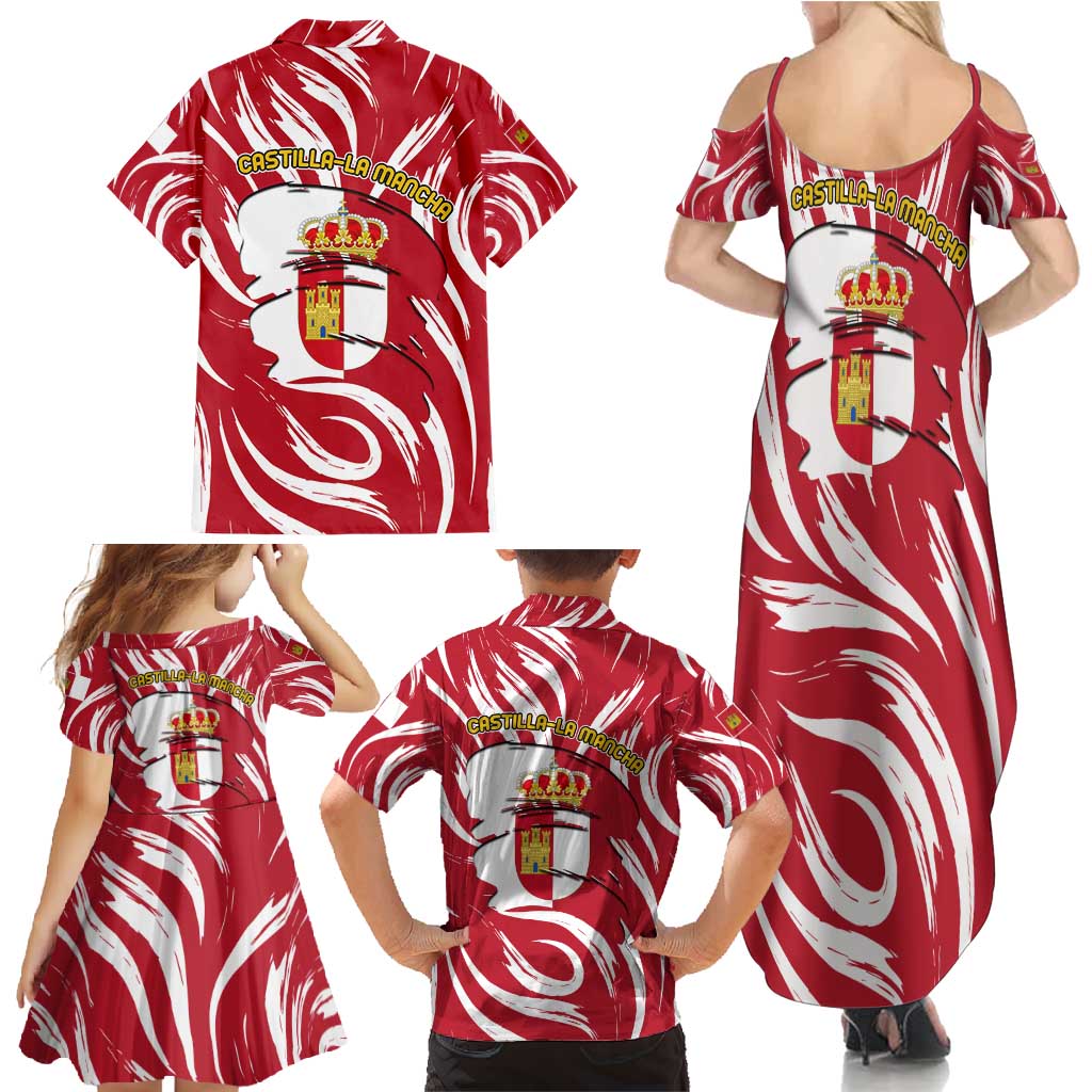 Castilla La Mancha Flag Family Matching Summer Maxi Dress and Hawaiian Shirt Autonomous Community of Spain - Wonder Print Shop