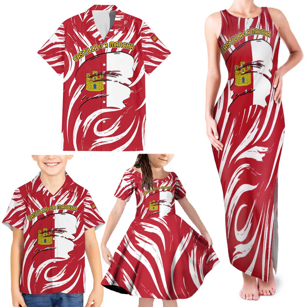 Castilla La Mancha Flag Family Matching Tank Maxi Dress and Hawaiian Shirt Autonomous Community of Spain - Wonder Print Shop
