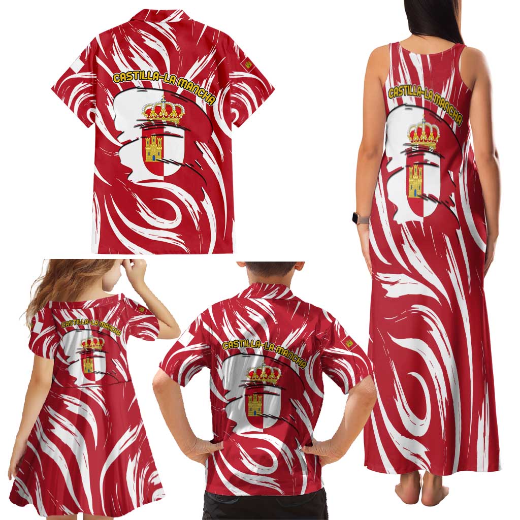 Castilla La Mancha Flag Family Matching Tank Maxi Dress and Hawaiian Shirt Autonomous Community of Spain - Wonder Print Shop