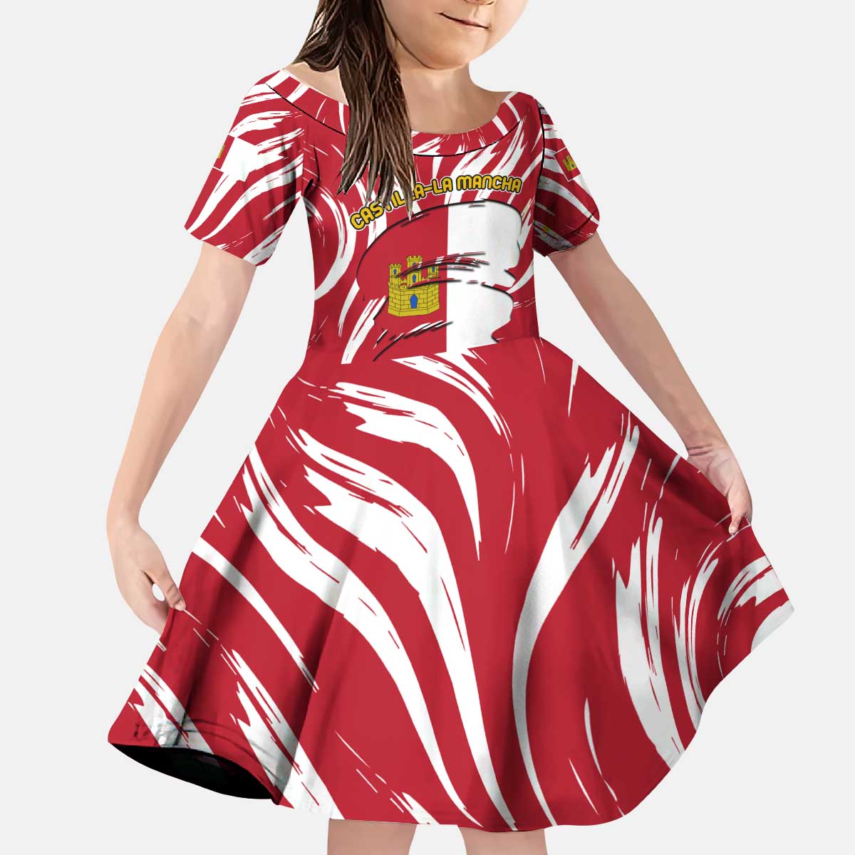 Castilla La Mancha Flag Kid Short Sleeve Dress Autonomous Community of Spain - Wonder Print Shop