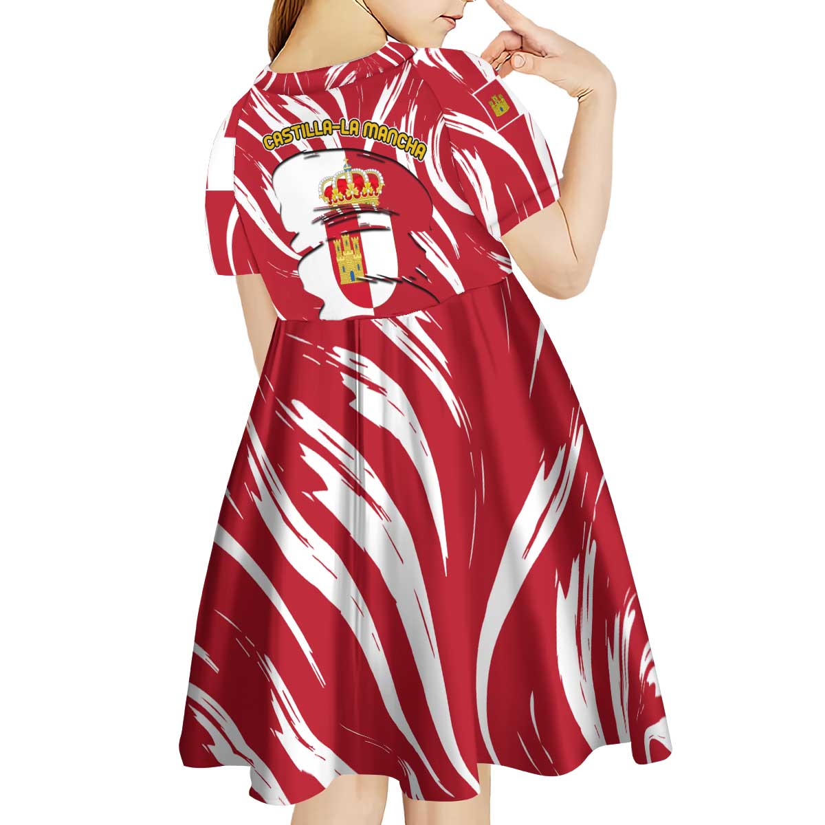 Castilla La Mancha Flag Kid Short Sleeve Dress Autonomous Community of Spain - Wonder Print Shop