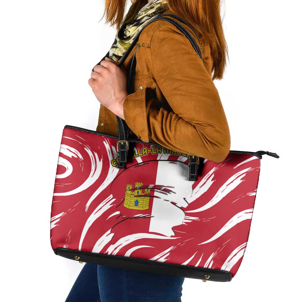 Castilla La Mancha Flag Leather Tote Bag Autonomous Community of Spain - Wonder Print Shop
