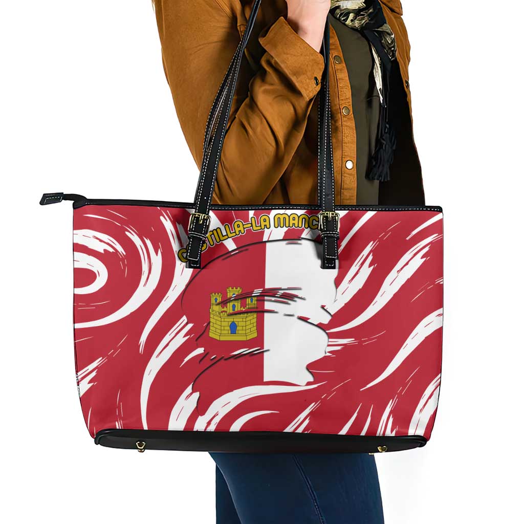 Castilla La Mancha Flag Leather Tote Bag Autonomous Community of Spain - Wonder Print Shop