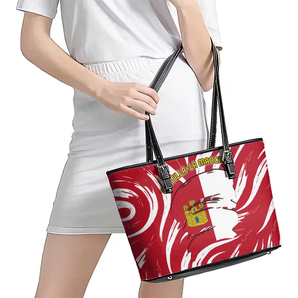 Castilla La Mancha Flag Leather Tote Bag Autonomous Community of Spain - Wonder Print Shop