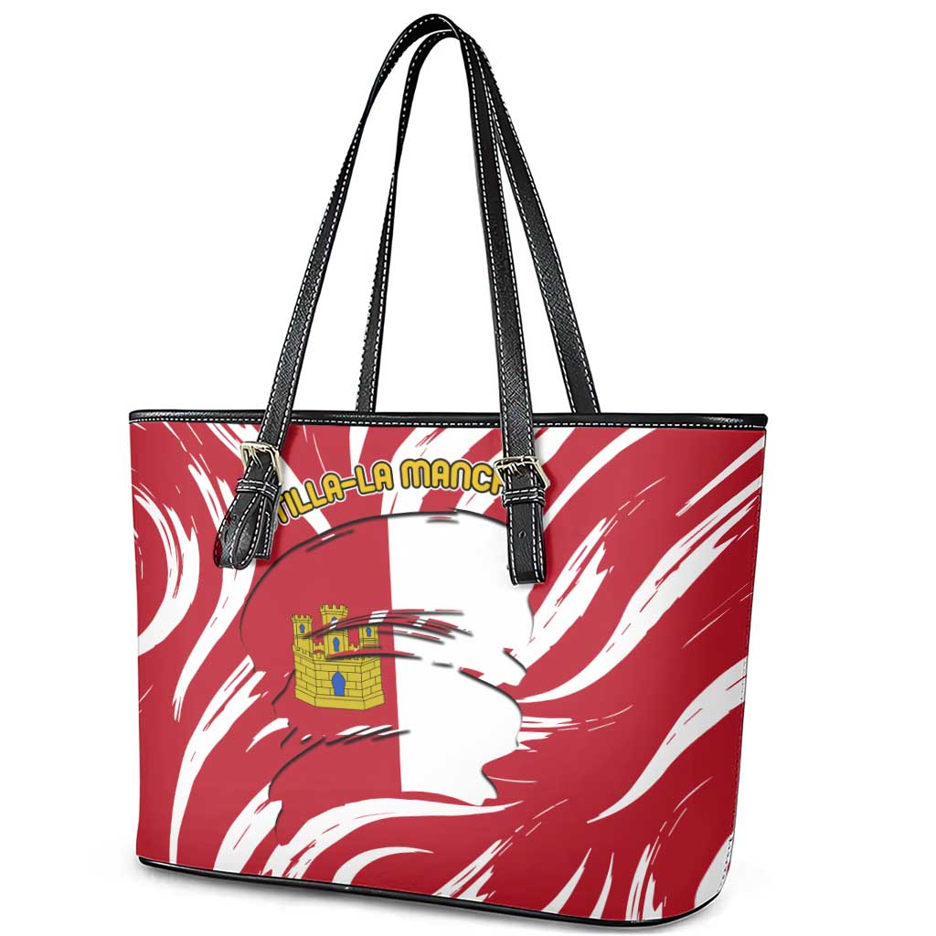Castilla La Mancha Flag Leather Tote Bag Autonomous Community of Spain - Wonder Print Shop