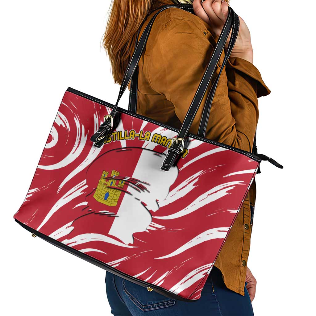 Castilla La Mancha Flag Leather Tote Bag Autonomous Community of Spain - Wonder Print Shop