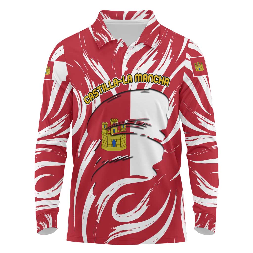 Castilla La Mancha Flag Long Sleeve Polo Shirt Autonomous Community of Spain - Wonder Print Shop