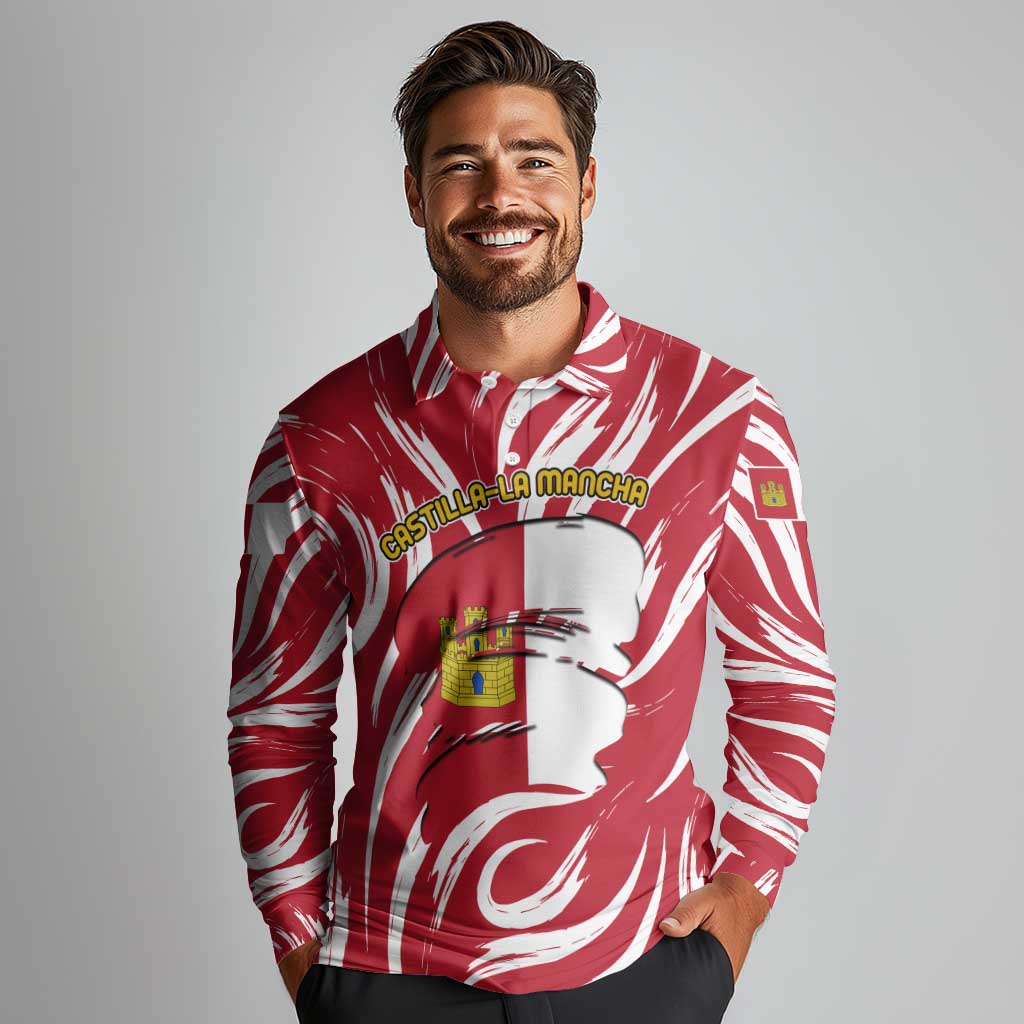 Castilla La Mancha Flag Long Sleeve Polo Shirt Autonomous Community of Spain - Wonder Print Shop