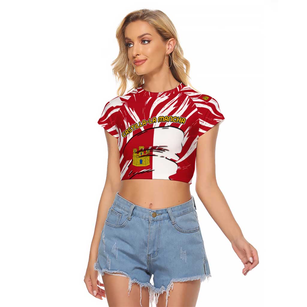 Castilla La Mancha Flag Raglan Cropped T Shirt Autonomous Community of Spain - Wonder Print Shop