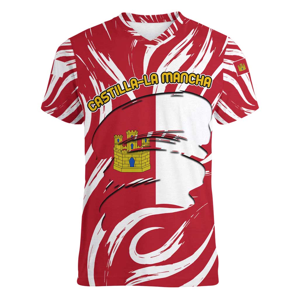 Castilla La Mancha Flag Women V-Neck T-Shirt Autonomous Community of Spain - Wonder Print Shop