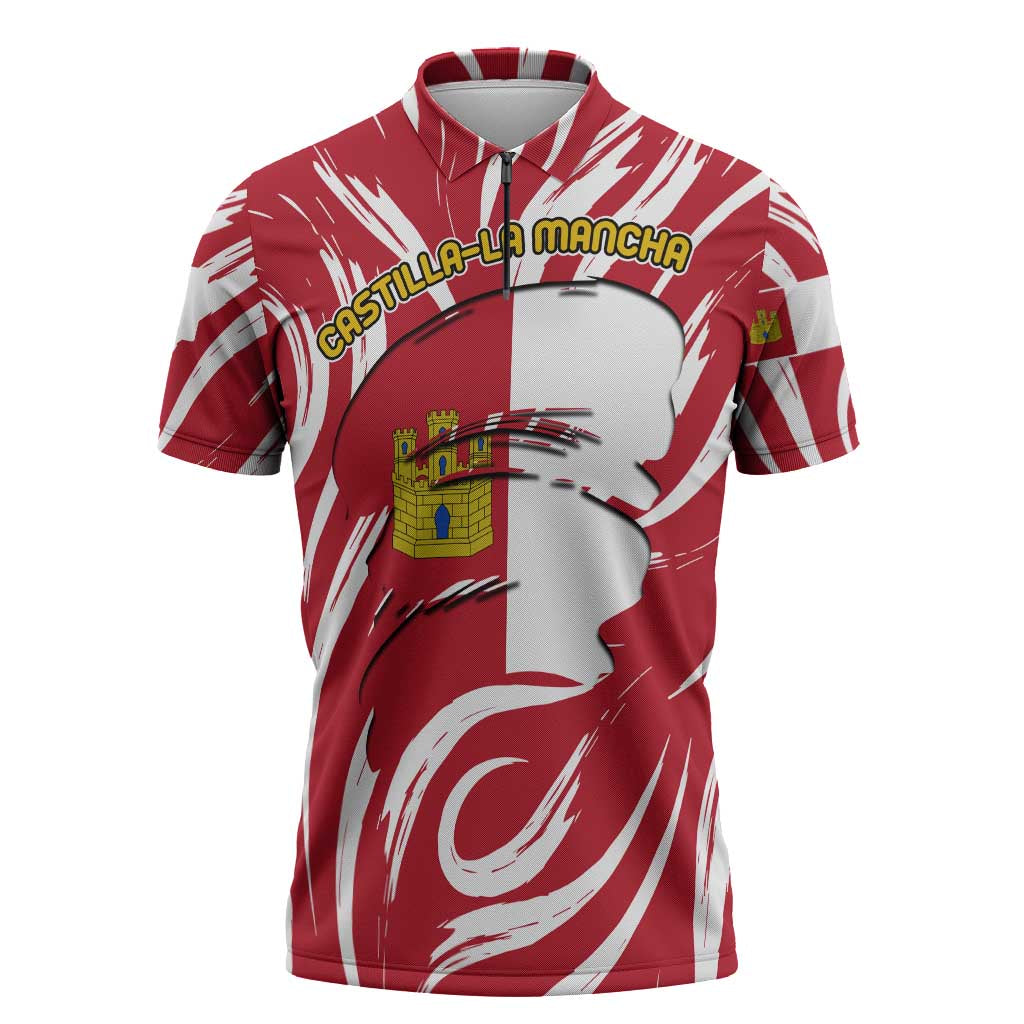 Castilla La Mancha Flag Zipper Polo Shirt Autonomous Community of Spain - Wonder Print Shop