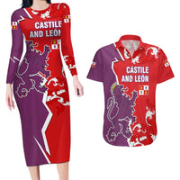 Castile and León Flag Couples Matching Long Sleeve Bodycon Dress and Hawaiian Shirt Autonomous Community of Spain - Wonder Print Shop