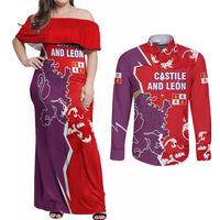 Castile and León Flag Couples Matching Off Shoulder Maxi Dress and Long Sleeve Button Shirt Autonomous Community of Spain - Wonder Print Shop