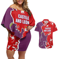 Castile and León Flag Couples Matching Off Shoulder Short Dress and Hawaiian Shirt Autonomous Community of Spain - Wonder Print Shop