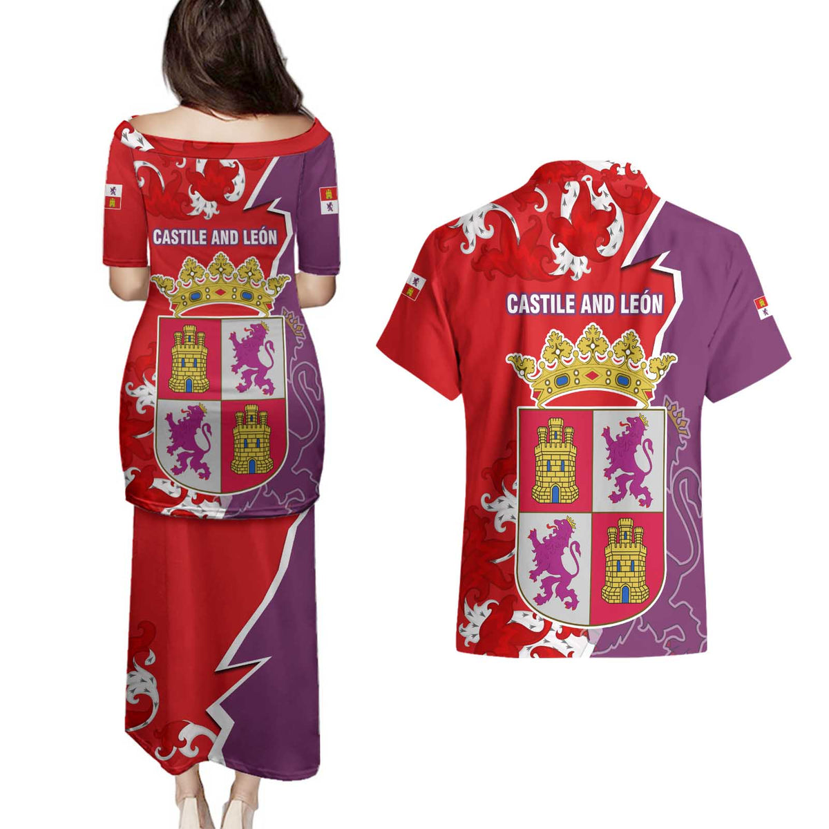 Castile and León Flag Couples Matching Puletasi and Hawaiian Shirt Autonomous Community of Spain - Wonder Print Shop