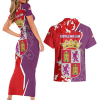 Castile and León Flag Couples Matching Short Sleeve Bodycon Dress and Hawaiian Shirt Autonomous Community of Spain - Wonder Print Shop